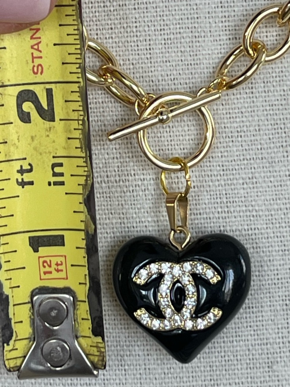 Upcycled Authentic Stamped A25V Chanel Crystal CC Heart Charm on 14K GP Necklace - Picture 6 of 10
